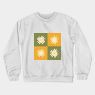 Sun Symbol on Sage Green and Mustard Check Board. Crewneck Sweatshirt